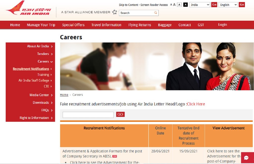 AIESL Air India Recruitment 2021, air india jobs, air india recruitment 2021