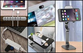 Smartphone dock, Cable organisers and clips, Laptop webcam slider cover,