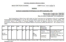 crpf recruitment 2021, crpf recruitment 2021 notification, crpf assistant commandant recruitment