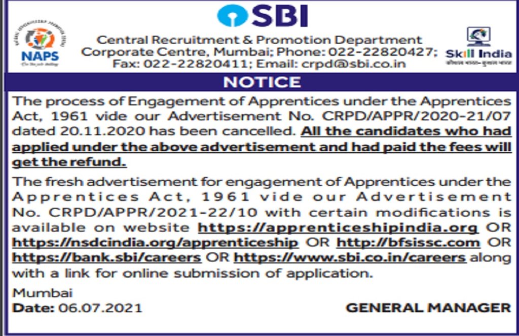 sbi apprentice recruitment cancelled, sbi apprentice 2020 recruitment cancelled, sbi apprentice recruitment 2021, sbi apprentice 8500 posts cancelled