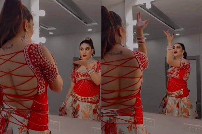 Sapna Choudhary, Rekha, Haryanvi Dance, Sapna Choudhary Reel, Sapna in red backless bodice,