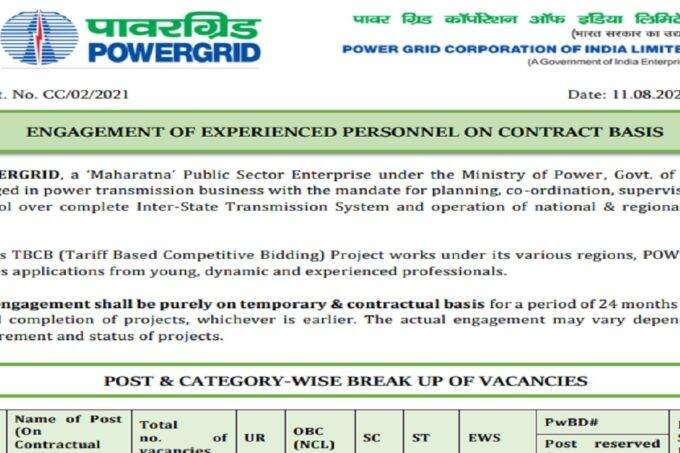 PGCIL Recruitment 2021, PGCpowegrid Recruitment 2021, PGCIL Engineer Recruitment 2021, pgcil recruitment