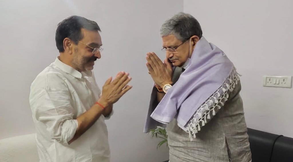 उपेंद्र कुशवाहा और जेडीयू अध्यक्ष ललन सिंह। फोटो- कुशवाहा का ट्विटर हैंडल