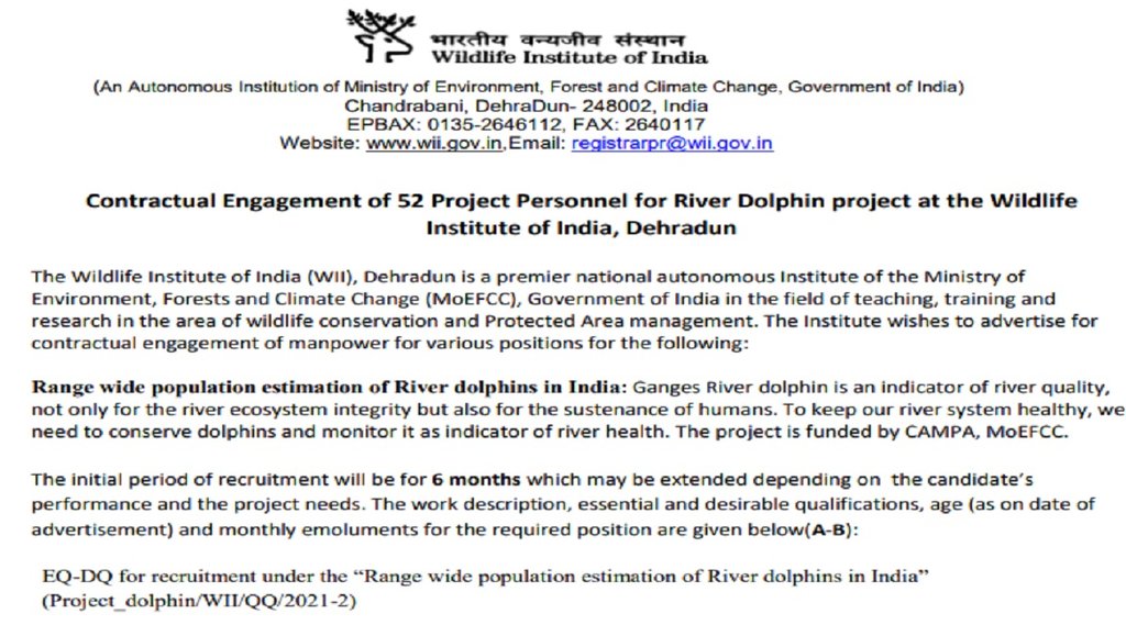 Wildlife Institute of India (WII), Dehradun recruitment 2021, jobs at Project Associate and Project,