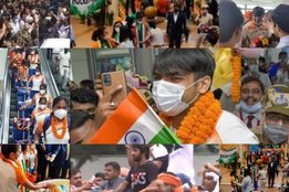 neeraj-chopra-and-bajrang-punia-returns-to-india-after-winning-medal-in-tokyo-olympics-receives-grand-welcome-video