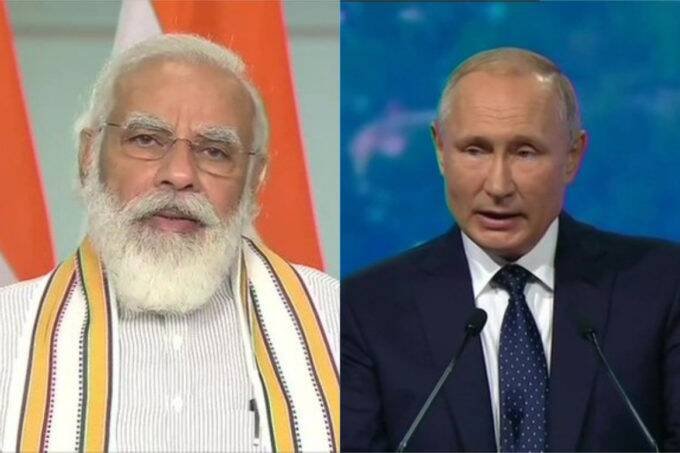 भारत के प्रधानमंत्री नरेंद्र मोदी एवं रूसी राष्ट्रपति व्लादिमीर पुतिन। (फोटो - एएनआई)