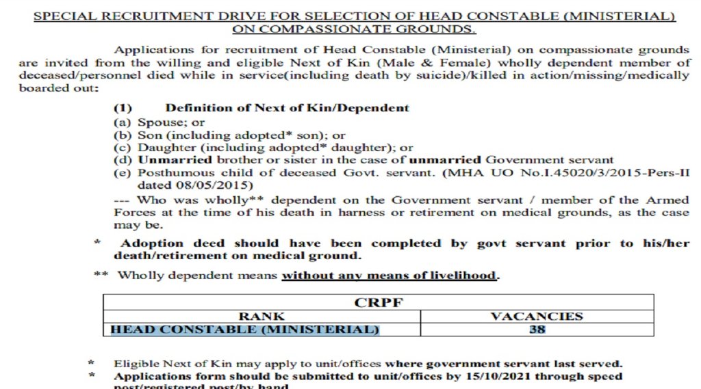 crpf constable recruitment 2021 notification, crpf constable tradesman recruitment 2021, crpf constable recruitment 2021 last date
