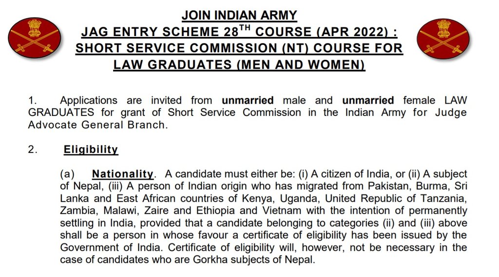 Indian Army, Indian Army Recruitment, Indian Army JAG Entry Scheme, Indian Army JAG Notification 2021