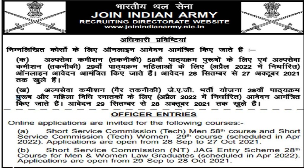 Indian Army SSC Notification, Indian Army SSC Technical Recruitment, Indian Army SSC Technical Recruitment 2021,