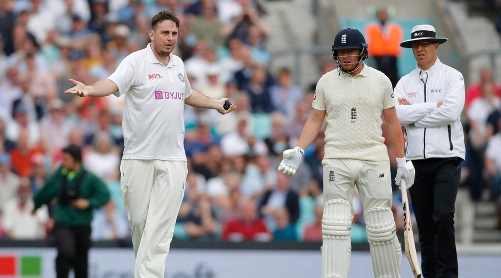 Man Runs Into England Jonny Bairstow on pitch bowl ball during fourth Test against India