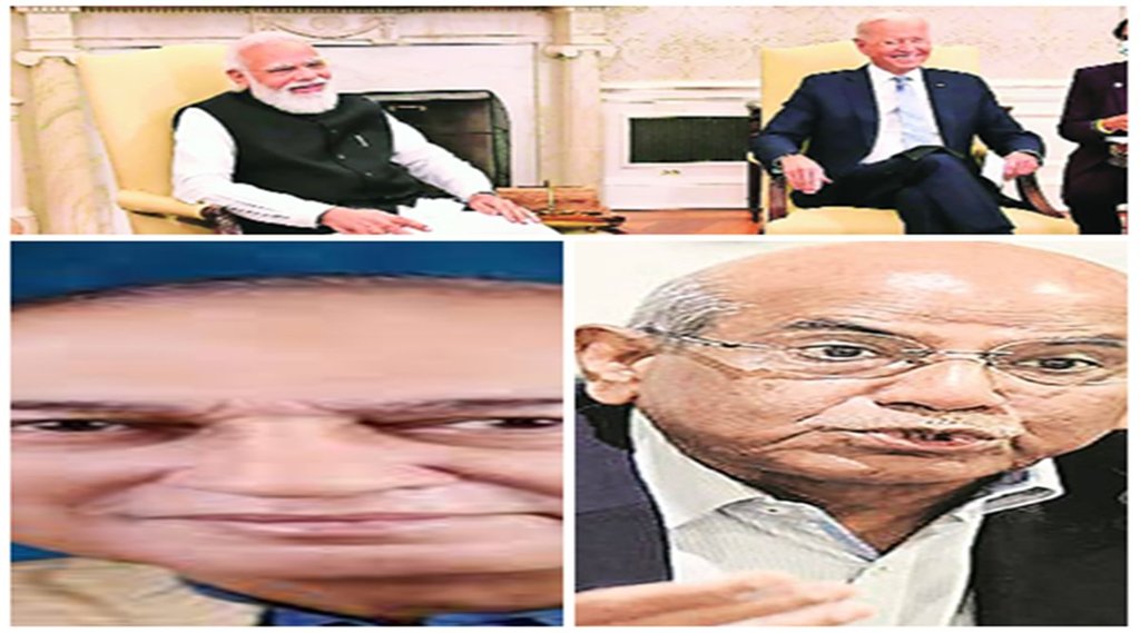 (ऊपर) प्रधानमंत्री नरेंद्र मोदी एवं अमेरिकी राष्ट्रपति जो बाइडन नीचे (बाएं ) जी पार्थसारथी, पूर्व राजनयिक, श्याम सरन,
पूर्व विदेश सचिव। फाइल फोटो।
(ऊपर) प्रधानमंत्री नरेंद्र मोदी एवं अमेरिकी राष्ट्रपति जो बाइडन नीचे (बाएं ) जी पार्थसारथी, पूर्व राजनयिक, श्याम सरन,
पूर्व विदेश सचिव। फाइल फोटो।