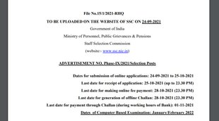 SSC, SSC Selection Post Phase IX Recruitment, SSC Latest Notification