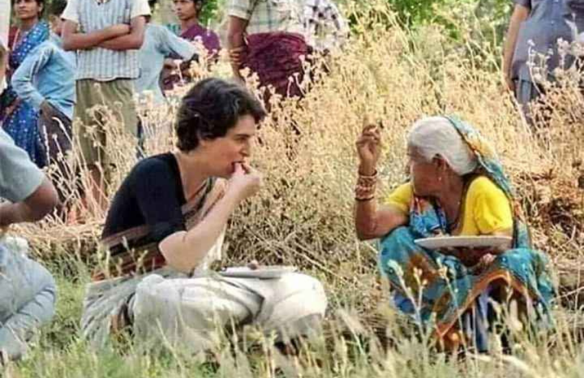 केवल हेमा मालिनी ही नहीं प्रियंका गांधी भी धान के खेत में गईं फसल काटे और मजूदरों के साथ उनका ही खाना खाया था।