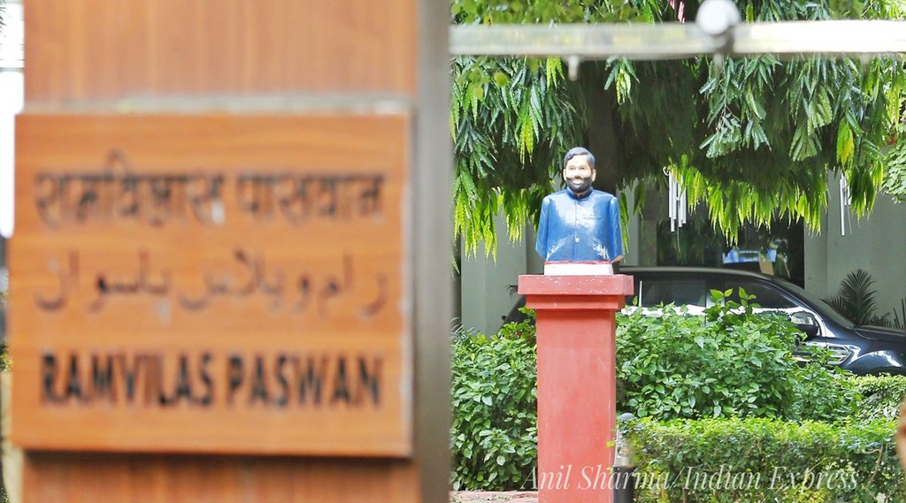 दिल्ली के जनपथ 12 बंगले में लगी रामविलास पासवान की मूर्ति। फोटो- एक्सप्रेस By अनिल शर्मा