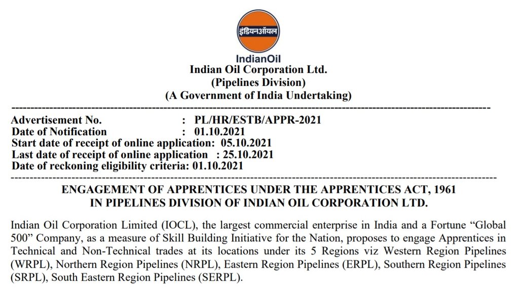 IOCL, IOCL Recruitment, IOCL Apprentice Recruitment 2021, IOCL Apprentice Notification 2021