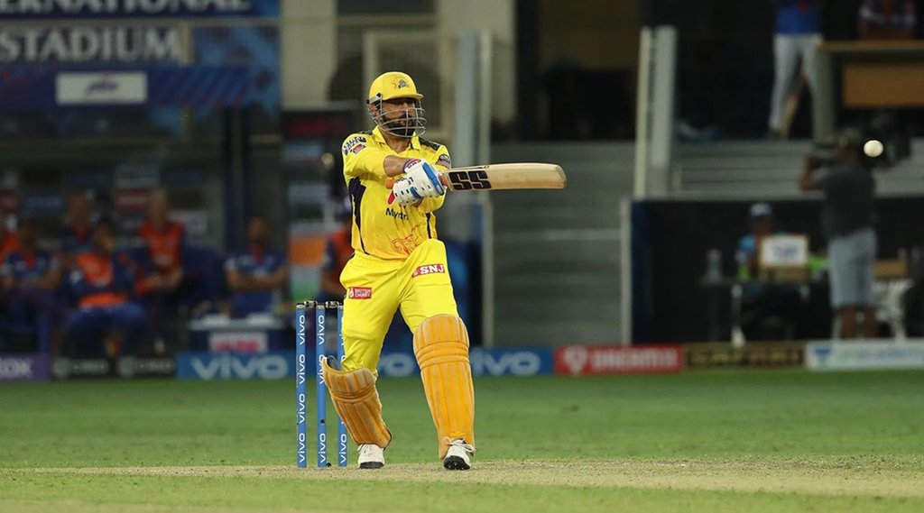 MS Dhoni captain of Chennai Super Kings makes the boundary for four to win the game during the qualifier 1 match of the Vivo Indian Premier League