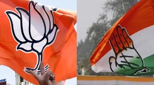 BJP vs Congress, BJP Flag, Congress Flag