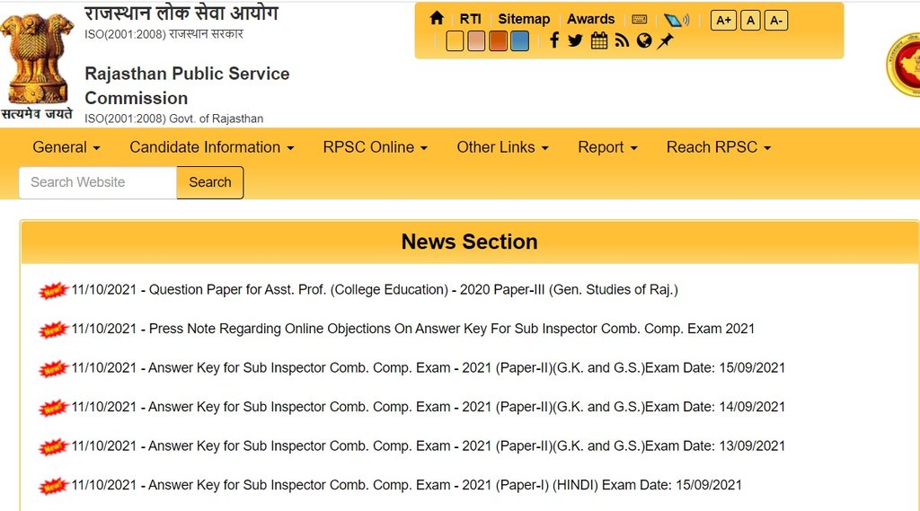RPSC, RPSC SI Answer Key, RPSC SI Answer Key 2021, SI Recruitment 2021