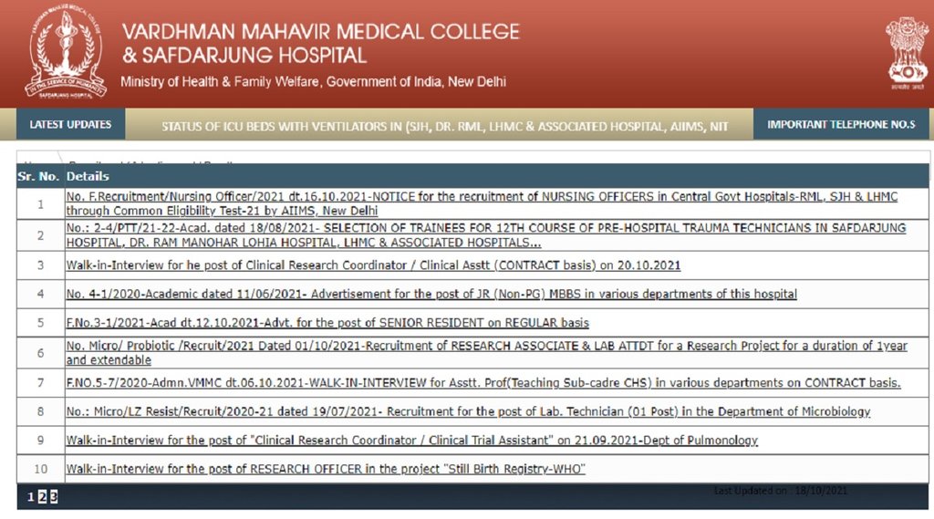 vmmc recruitment 2021, vmmc nursing officer recruitment 2021, safdarjung hospital recruitment 2021, safdarjung hospital nursing officer recruitment 2021