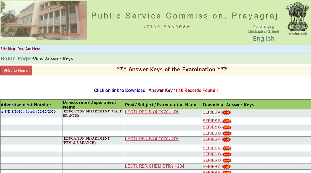 UPPSC, UPPSC Answer Key, UPPSC GIC Lecturer Answer Key 2021