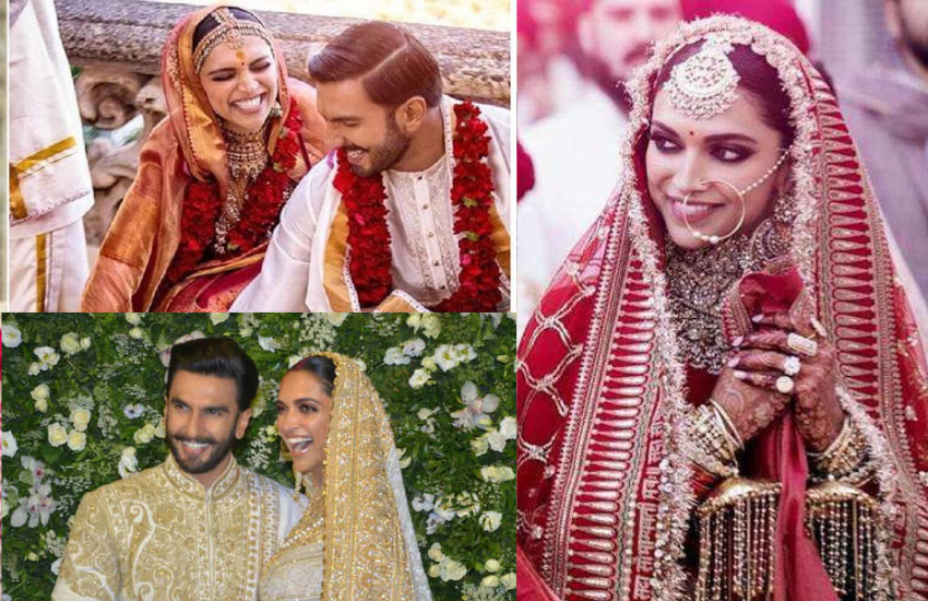 2018 में दीपिका पादुकोण और रणबीर सिंह की शादी हुई थी। दीपिका ने शादी में फुल ब्राइडल मेकअप किया था। बड़ी नथ के साथ लाल लहंगे में दीपिका बहुत खूबसूरत लग रही थीं। रिसेप्शन में दीपिका ने व्हाइट और पीले बॉर्डर की साड़ी पहनी थी।