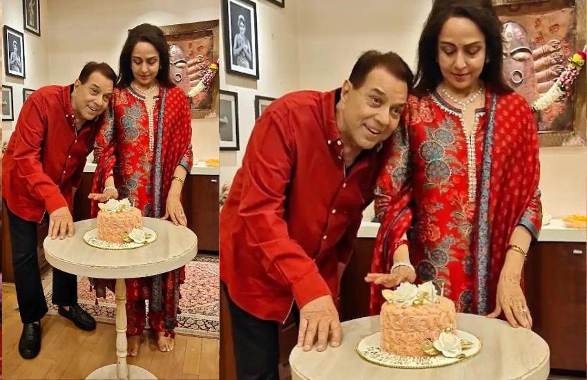 हेमा और धर्मेंद्र दोनों ने लाल रंग के कपड़े पहने थे और उनके और मैचिंग आउटफिट कलर ने बर्थडे को और खास बना दिया था।