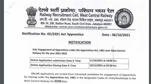 WCR Recruitment, Railway Apprentice Recruitment 2021, WCR Apprentice Notification 2021, Railway Job 2021