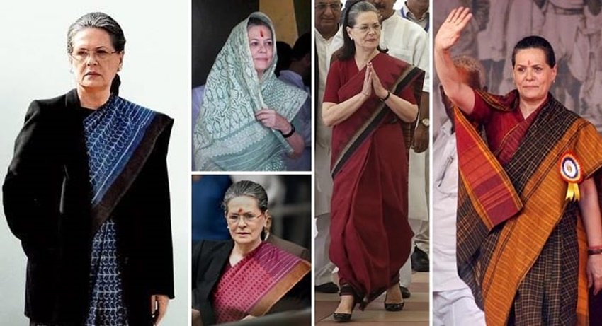 कांग्रेस पार्टी की अध्यक्ष सोनिया गांधी ने भारत आने के बाद यहां की संस्कृति को पूरी तरह से अपना लिया। वह हमेशा साड़ी या सूट में ही नजर आती हैं। एक इंटरव्यू में सोनिया गांधी ने बताया था कि उन्हें मध्य प्रदेश की माहेश्वरी और चंदेरी सिल्क साड़ियां पसंद हैं। इसके अलावा वह संबलपुर, इक्कत और खादी की साड़ियां भी खूब पसंद करती हैं।