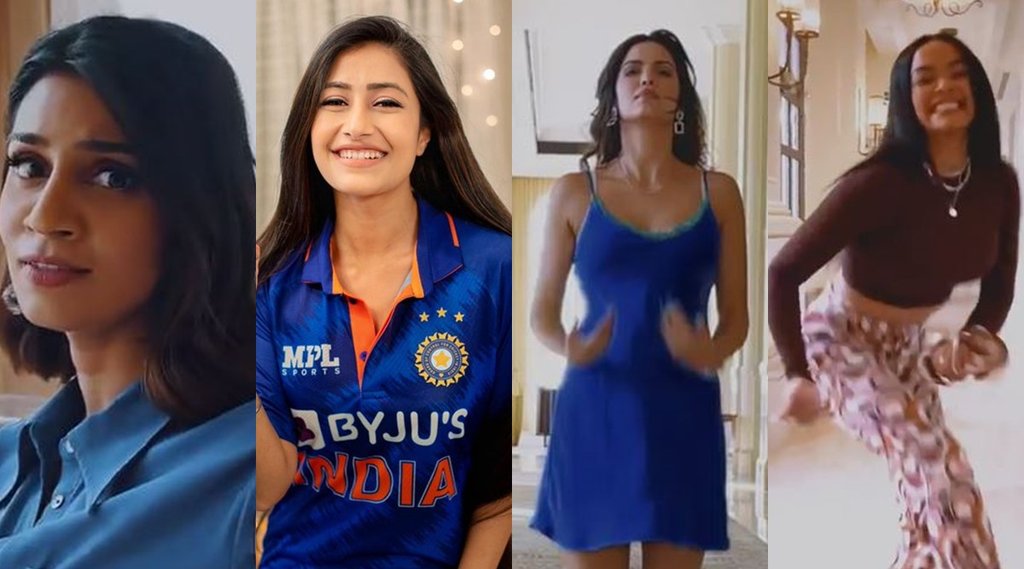 dhanashree-verma-andre-russel-wife-jassym-lora-natasha-stankovic-sanjana-ganeshan-wives-of-jasprit-bumrah-hardik-pandya-seen-dancing-cheering-for-team-india-t20-world-cup-2021-icc-celebration-video