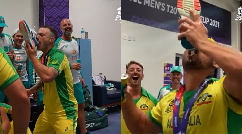 Australian Player Cricketer Drinking Beer Champagne Shoe 1st T20 World cup Champion Watch Video