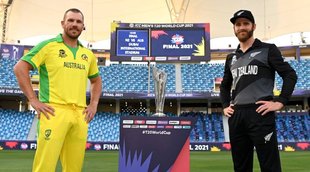 Australia captain Aaron Finch with New Zealand captain Kane Williamson T20 World Cup Final 2021 NZ vs AUS AUS vs NZ Playing 11 Final Match