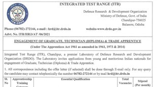 DRDO. DRDO Apprentice Recruitment, DRDO ITR Apprentice