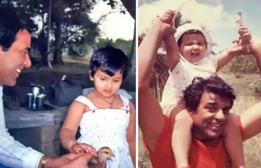 धर्मेंद्र ईशा और अहाना के साथ भी बचपन में खूब मस्ती करते थे। अहाना को चिड़िया का बच्चा दिखाते और ईशा को कंधे पर बिठाए इस तस्वीर में धर्मेंद्र नजर आ रहे हैं।