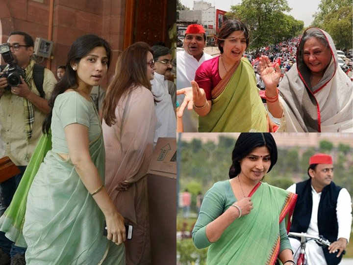 Dimple Yadav in Green Saree : डिंपल यादव मुलायम सिंह यादव (Mulayam Singh Yadav) की बहू और अखिलेश यादव (Akhilesh Yadav) की पत्नी हैं। वह लोकसभा सांसद भी रह चुकी हैं। डिंपल यादव पति के साथ राजनीतिक मंच शेयर करती रहती हैं। सार्वजनिक कार्यक्रमों में डिंपल ज्यादातर प्लेन ग्रीन साड़ी में ही नजर आती हैं। आइए देखते हैं हरी साड़ी में डिंपल यादव की कुछ तस्वीरें: 