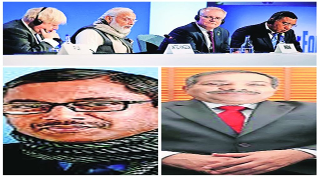 (उपर ) ग्‍लासगो सम्‍मेलन में भाग लेते प्रधानमंत्री नरेंद्र मोदी। (नीचे) सुनील कुमार, प्रमुख वैज्ञानिक, नेशनल इंवायरमेंटल इंजीनियरिंग रिसर्च इंस्टीट्यूट। अमिय कुमार साहू, अध्यक्ष, नेशनल सालिड वेस्ट एसोसिएशन ऑफ इंडिया। 
