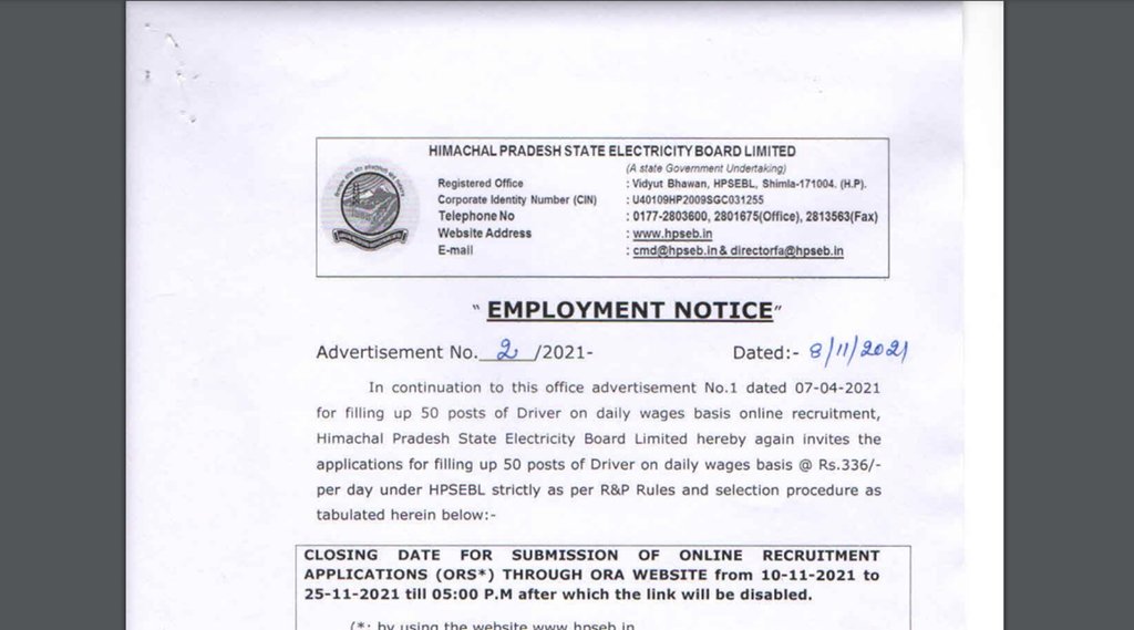 hpseb recruitment 2021, hpseb recruitment 2021 driver, hpseb recruitment 2021 apply online, hpseb recruitment 2021 notification,