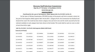 ssc si male result, haryana si male result 2021, hssc si male result 2021,