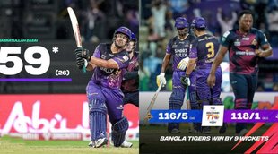 Bangla Tigers Deccan Gladiators Sheikh Zayed Stadium Abu Dhabi MS Dhoni Faf du Plessis Hazratullah Zazai T10 League 2021-22