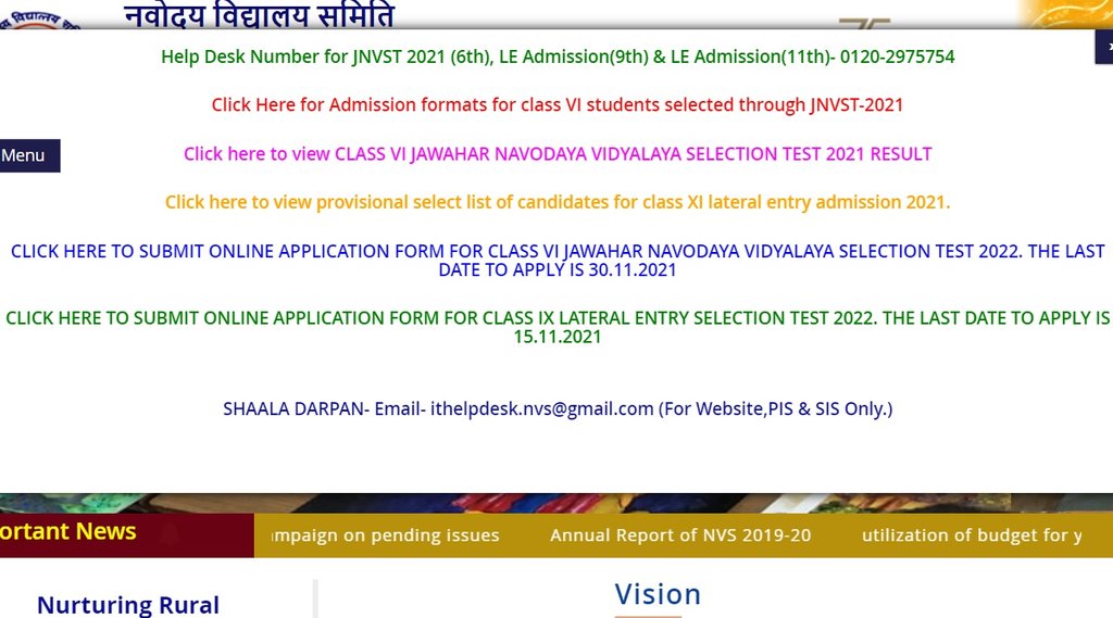 JNVST, JNVST 2021, JNVST Registration, JNVST Class IX Registration