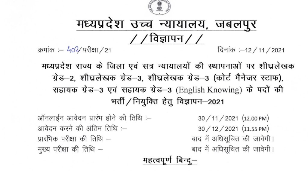 MP High Court Recruitment 2021, High Court Recruitment, High Court Vacancy, Govt Job