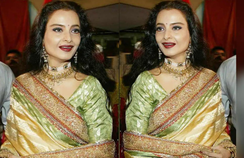 बॉडर वाली साड़ियां रेखा कम ही पहनती हैं, लेकिन उनके वार्डरोब कलेक्शन में ऐसे डिजाइन वाली साड़ियों की कमी नहीं है।