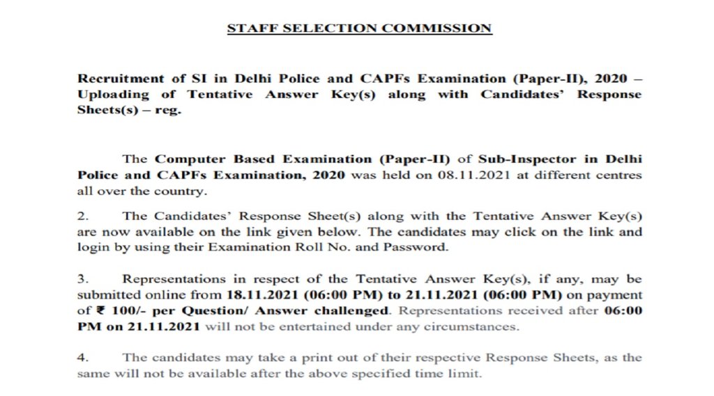 SSC SI Delhi Police Paper II Answer Key