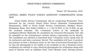 UPSC, UPSC CAPF, UPSC CAPF Interview, UPSC CAPF Notice