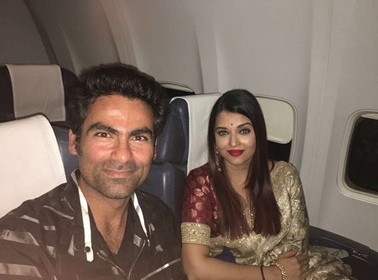 फ्लाइट में मोहम्मद कैफ के साथ ऐश्वर्या राय।