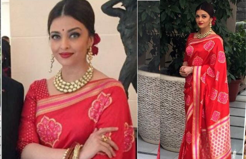 बालों में गजरा लगा कर इस रेड साड़ी में ऐश ने फोटोशूट कराया था।