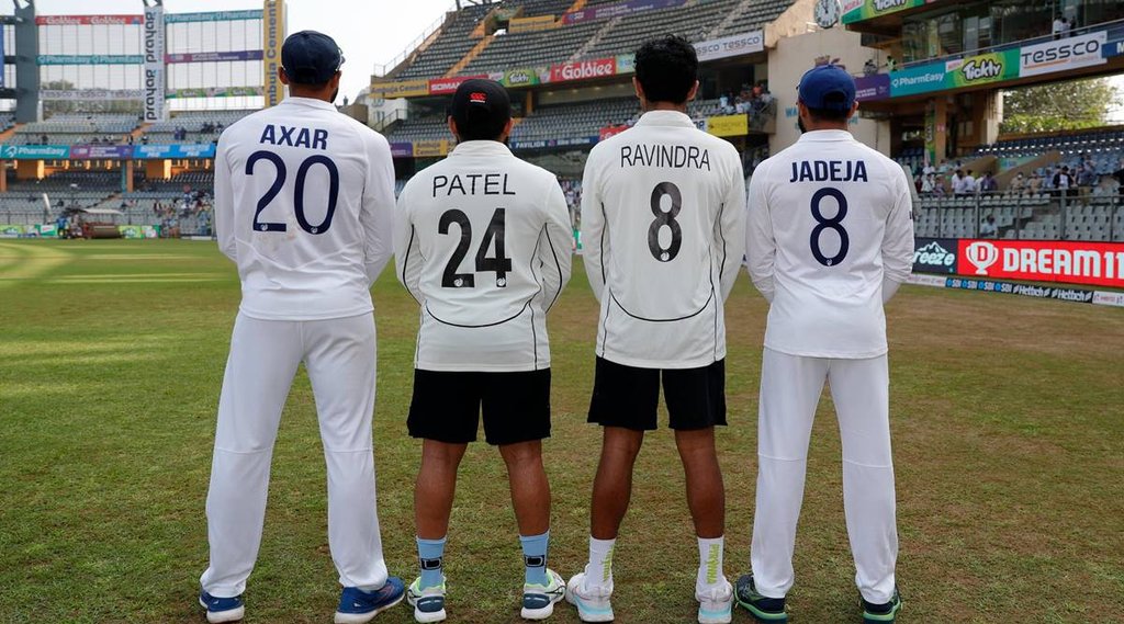ravindra-jadeja-axar-patel-ajaz-patel-rachin-ravindra-unites-to-form-unique-photo-shared-by-bcci-icc-clicked-by-ravichandran-ashwin