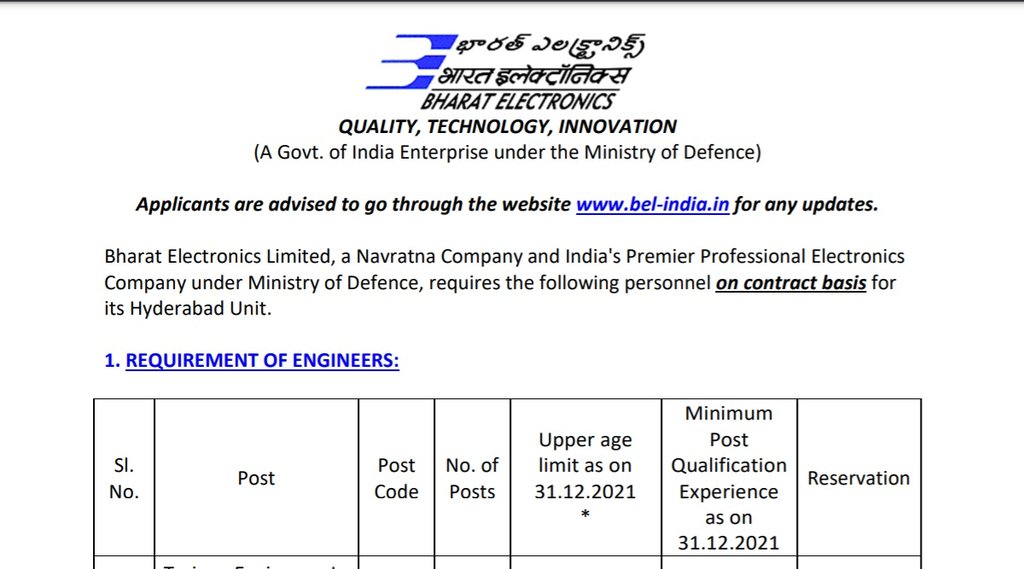 BEL, BEL Vacancy, BEL Job 2021, Govt Job