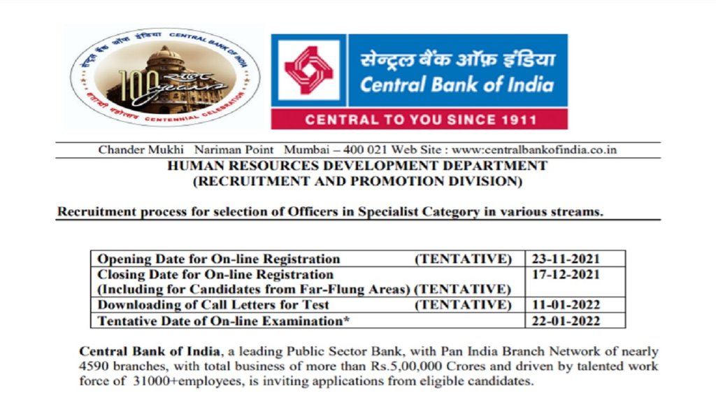 Central Bank SO Recruitment 2021