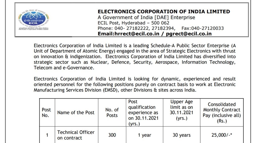ECIL, ECIL Job, ECIL Vacancy, Govt Job