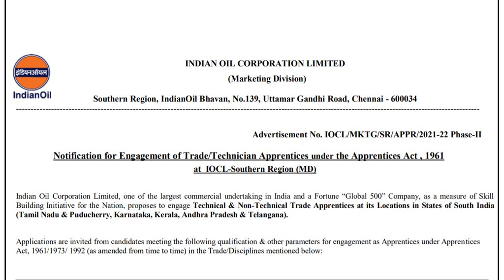 IOCL, IOCL Vacancy, IOCL Apprentice Recruitment, IOCL Job